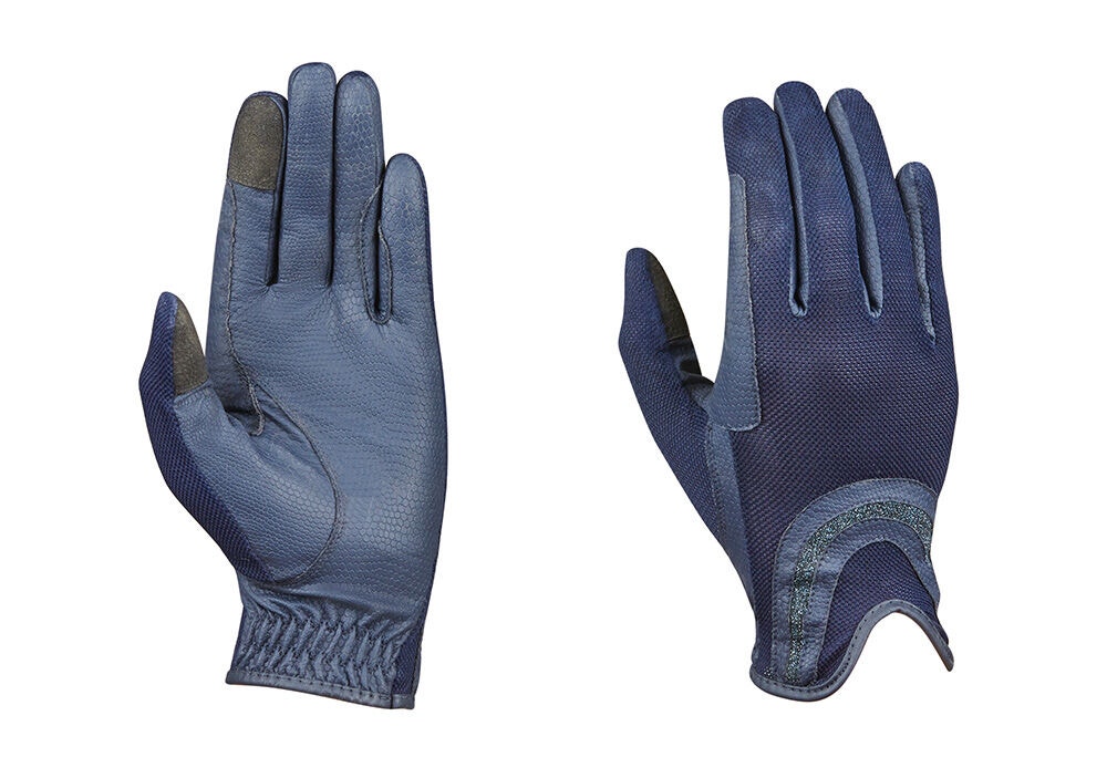  Pull On Glitter Mesh Back Riding Gloves