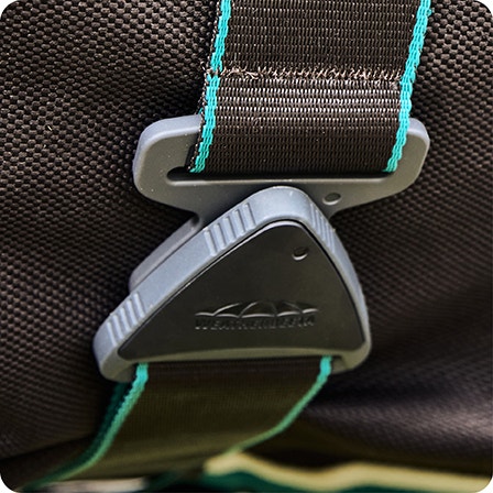 Close up of Twist N' Lock closure buckle on belly straps