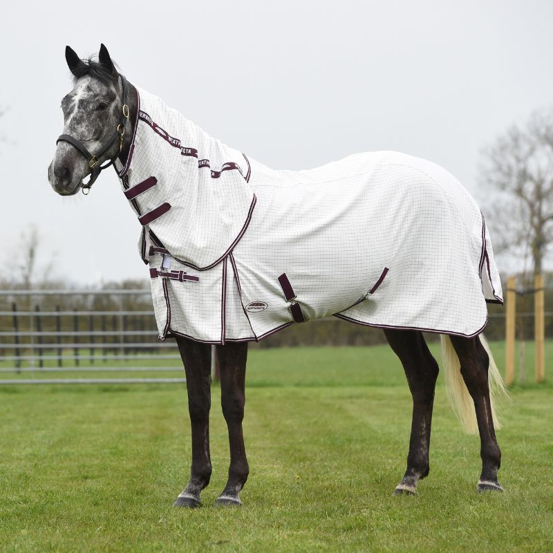 grey horse stood outside wearing weatherbeeta Hybrid Seasons Combo Neck summer rug